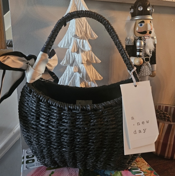 Black Woven Bag with Scarf Accent - Picture 2 of 4